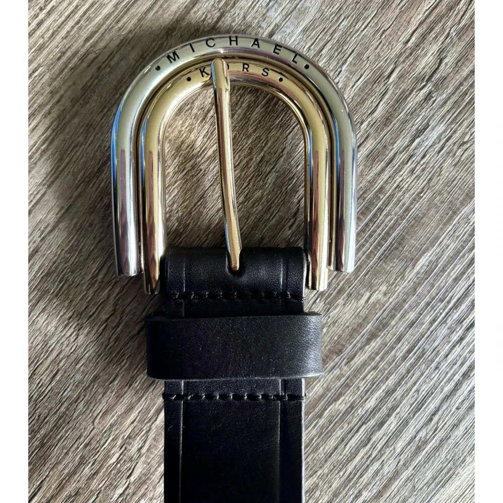 Michael Kors Women’s Double-Buckle Black Leather Belt Women’s Size Large NWT $78